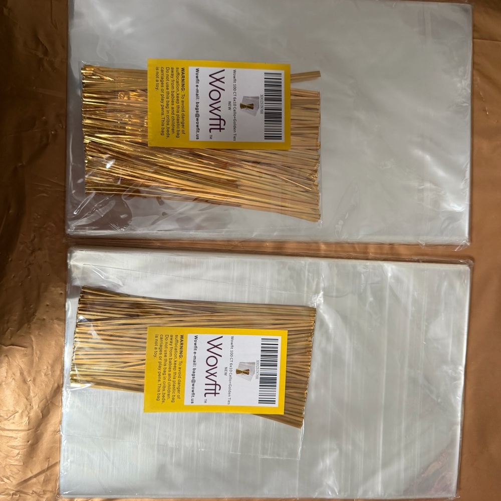 Clear Party Bags with gold ties 2 packs of 100